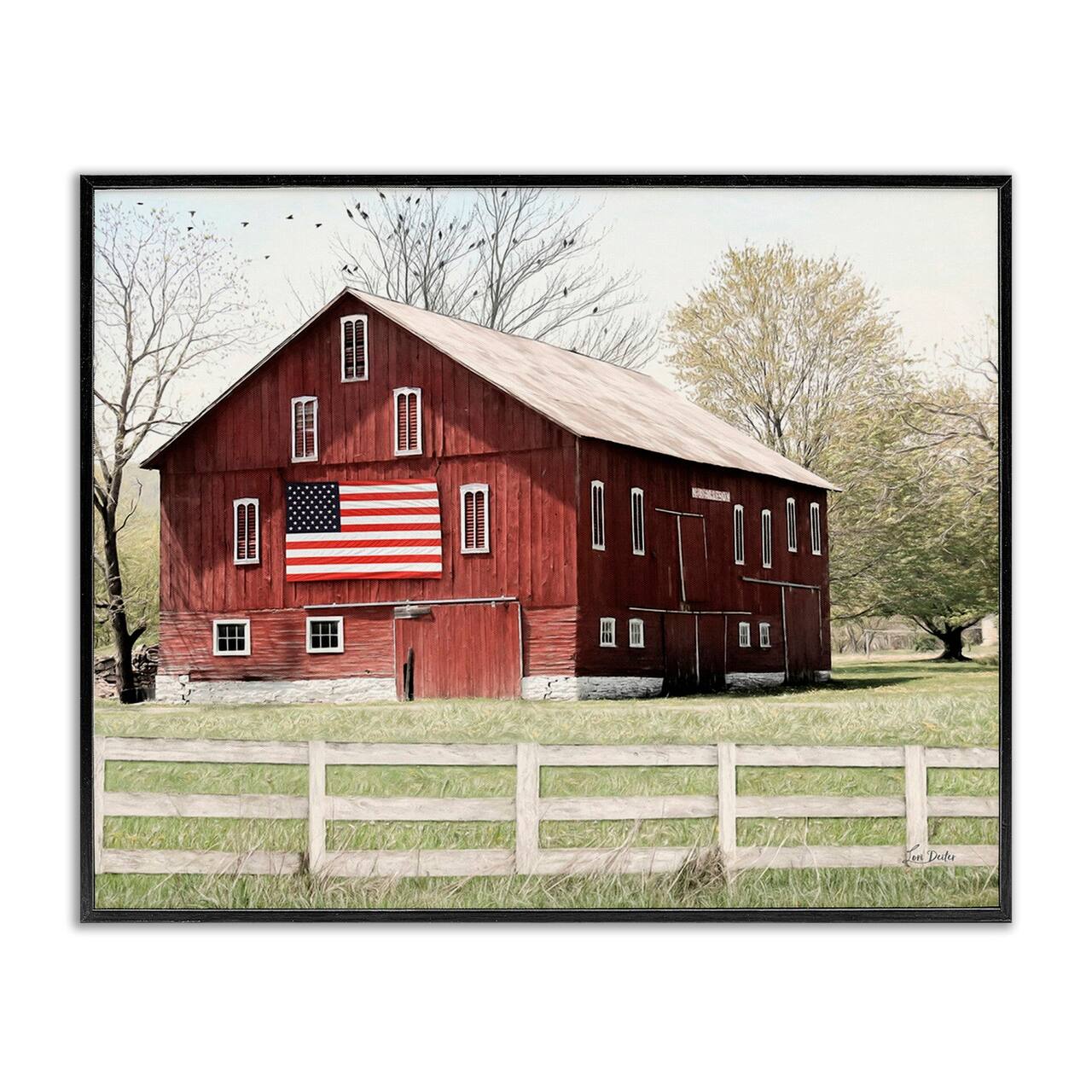 Stupell Industries Patriotic Barn Flag Framed Giclee Art